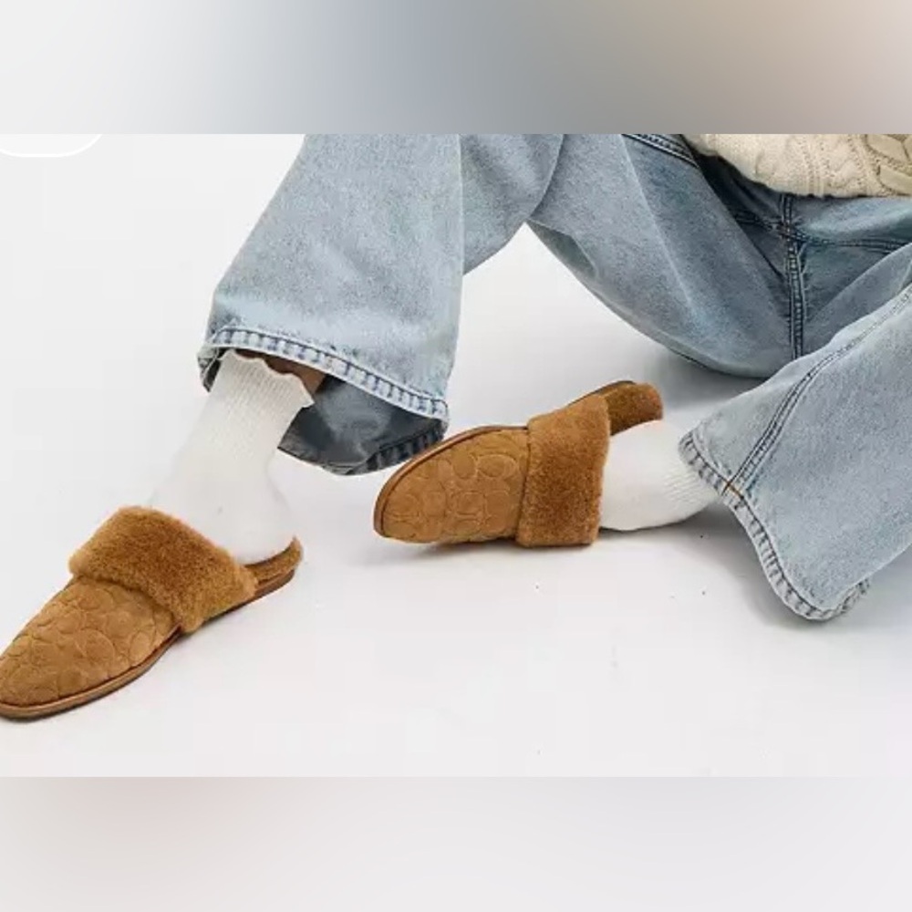 Coach Sherpa Flat Mule Tobacco,10,New